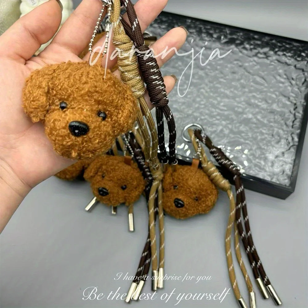 1 STÜCK 2025 Neuer beiger Plüsch-Teddy-Hund-Schlüsselanhänger DIY dekorativer Taschenanhänger Valentinstagsgeschenke Plüsch-Schlüsselanhänger für Schulmädchen Teenager