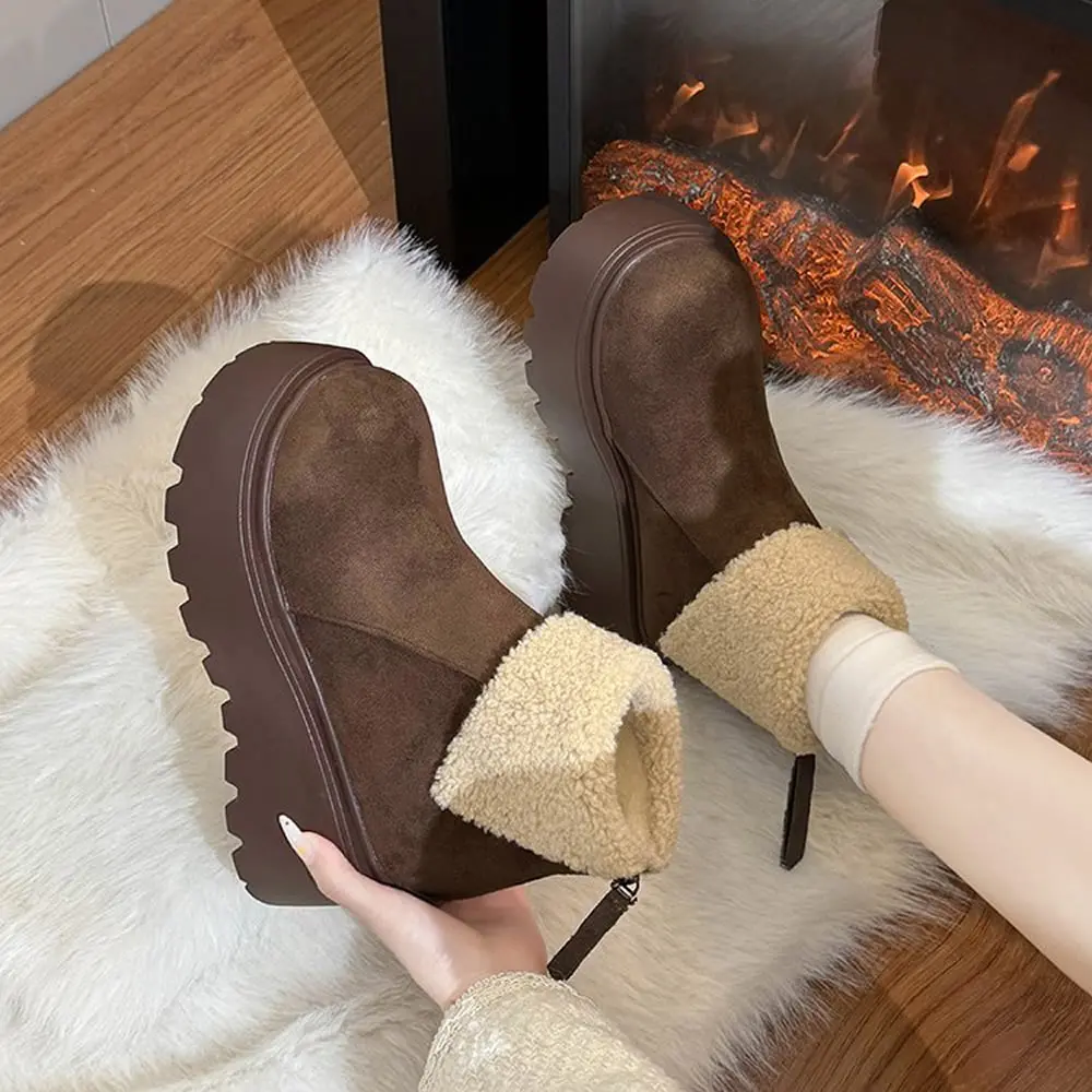 منصة المرأة الثلوج حذاء من الجلد الجلد المدبوغ منتصف كعب أحذية قطنية قصيرة أفخم الأحذية الدافئة العصرية الشتاء أحذية كاجوال بوتاس دي Mujer