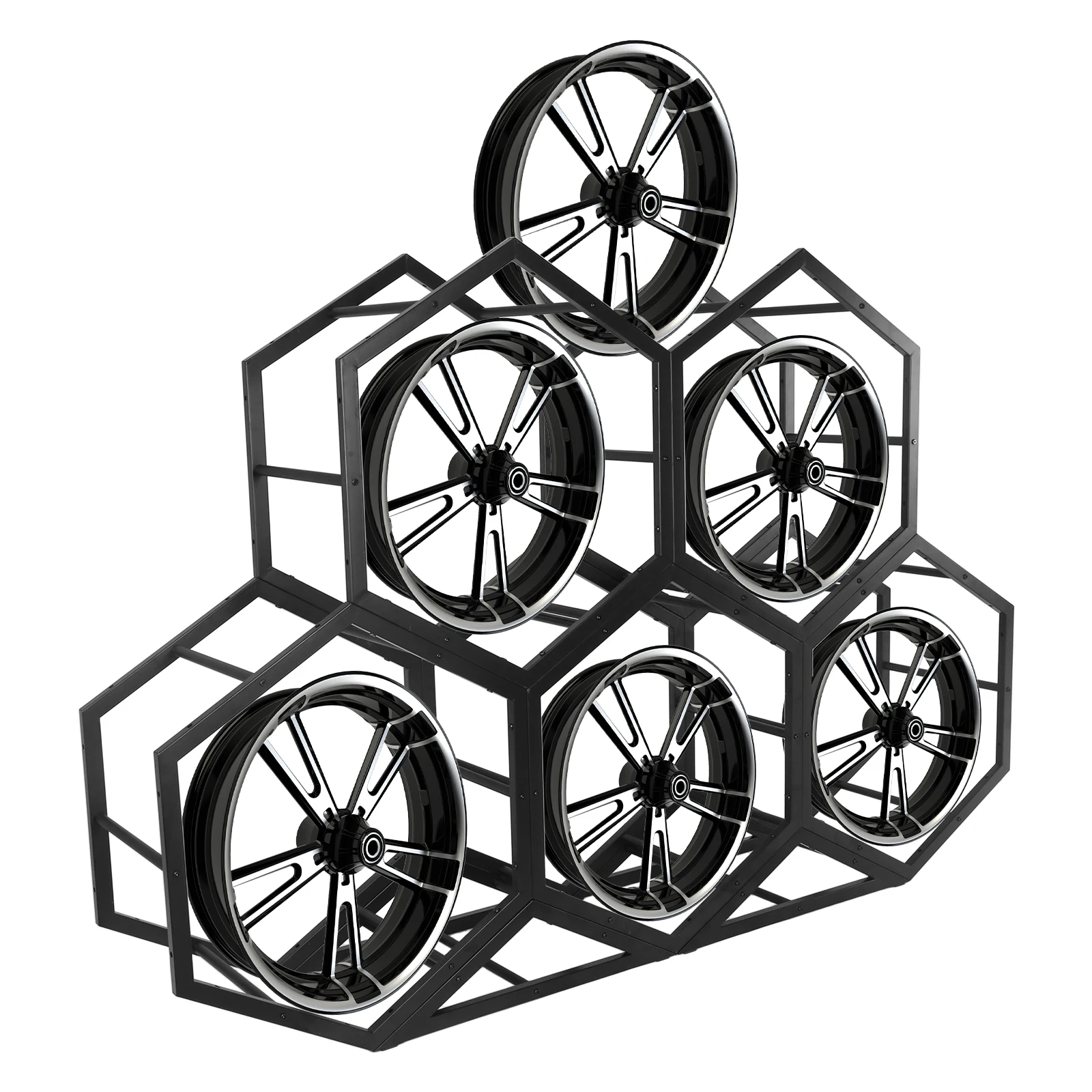 

Small Hexagon Display Rack Stackable Universal Tire Organizer Wear Resist for Car Tuning Shop/Garage Organizer