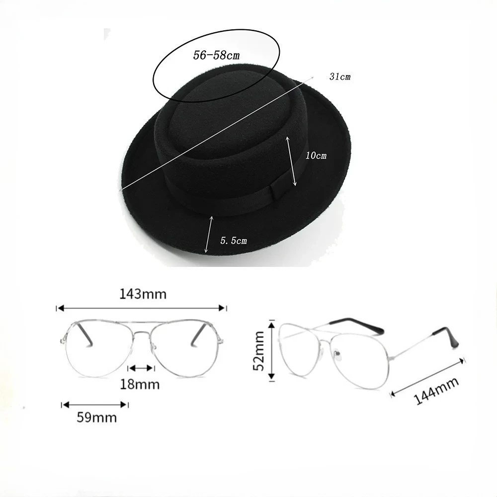 Okulary Waltera White'a do przebrania, kapelusz, nakrycie głowy, odgrywanie ról, brzydka czapka, okulary, akcesoria do kostiumu dla dorosłych mężczyzn, Halloween
