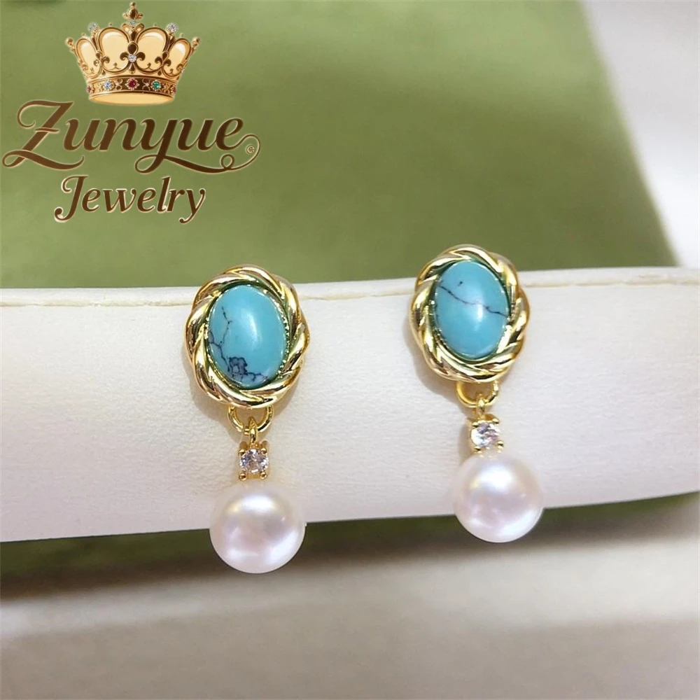 

Natural Freshwater Pearl Turquoise Stud Earrings Luxury Quality Jewelry Fashion Jewelry Best Selling Charms Exquisite Elegant