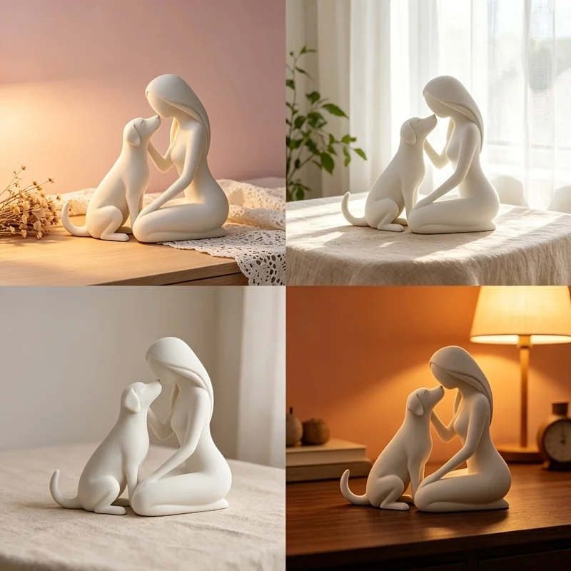 3D Printed Girl & Dog Figurine, Exquisite Compact Statue, Pet Memorial Gift for Dog‑Loss Owners, Desktop, Entryway & Bookshelf H