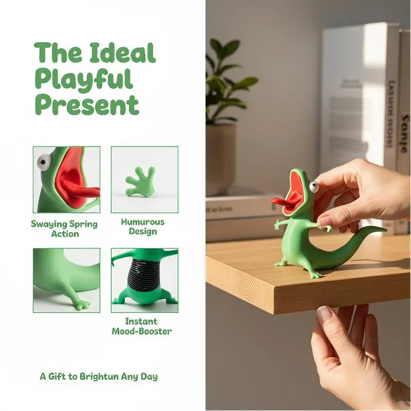 3D Printed Green Lizard Statue Creative Cute Desktop Decor for Study Desk Kids Adults Reptile Enthusiasts Gift view 3