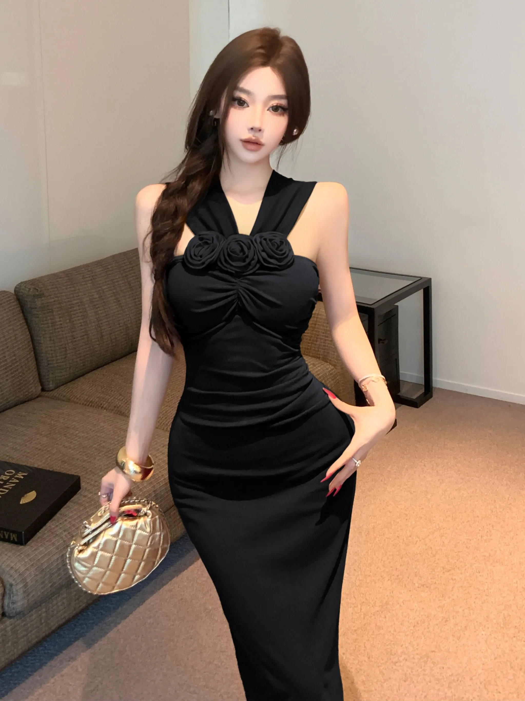 

Официальное бальное платье Ele, красное, с открытыми плечами и цветочным принтом, облегающее платье с запахом на бретельках, сексуальная юбка H-образной формы со средней талией