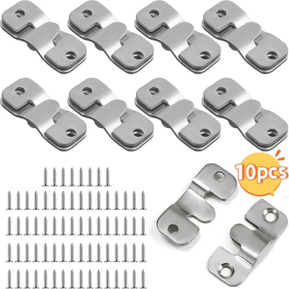 10Pcs Stainless Steel Flush Mount Bracket Interlock Hanging Buckle Picture Frame Mirror Frame Wall Hooks Home Accessories