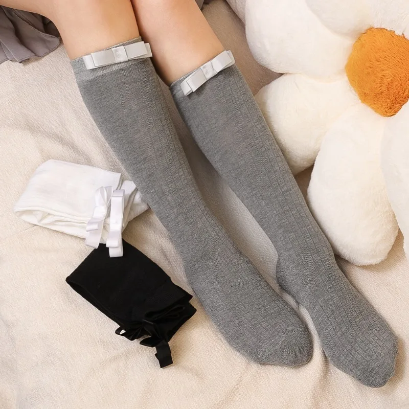 Lolita JK Cosplay Bas pour femmes, Chaussettes à nœud doux pour filles, Style japonais, Mignon, Haute qualité, Coton, Solide, Document, sulf, Bonneterie