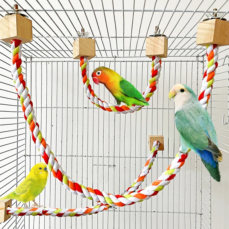 Bissspielzeug für Haustier-Vögel, farbige Baumwollseil-Spielzeuge für Papageien, elastische Kletter-Spielzeuge für Papageien, stabiler Vogelschaukel-Gurt, Käfig-Schaukelständer für Haustier-Vögel