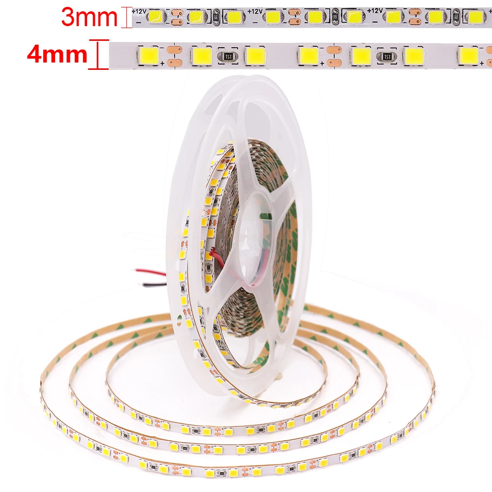 5m DC 12V LED Strip 2835 SMD 120LEDs/m 4MM flessibile LED Rope Ribbon Tape LED Light Lamp 3mm SMD 2025 LED Strip
