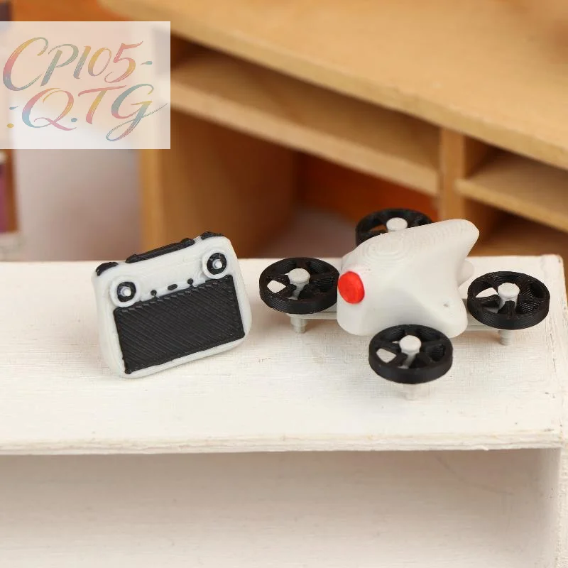 Hot Miniature Simulation Drone Model With Remote Controller 1:12 Scale Dollhouse Scene Decoration Miniature Photography Props
