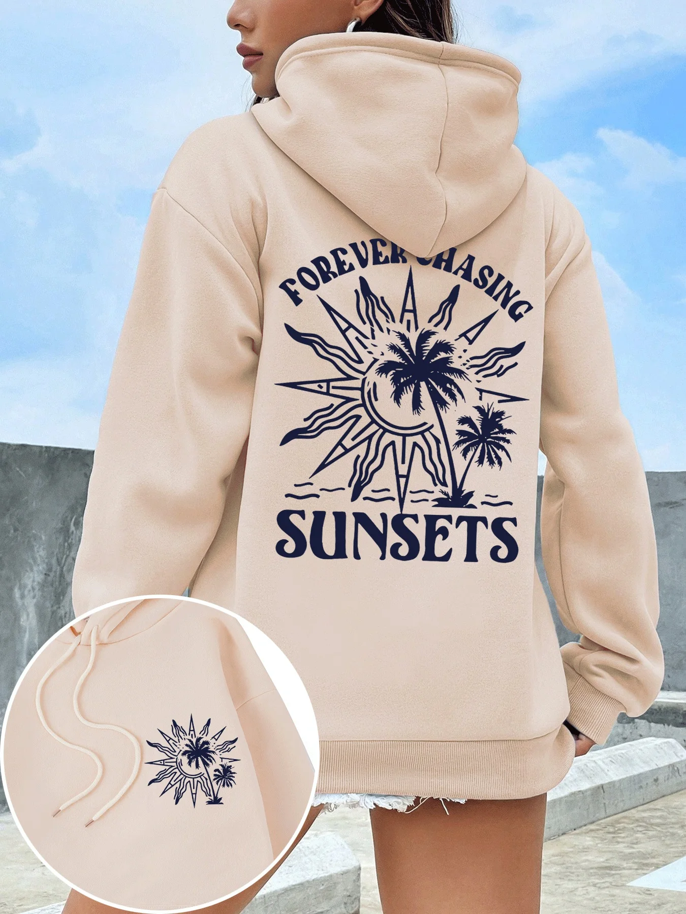 

Forever Chasing Sunsets пляжные женские толстовки с принтом кокосовой пальмы флисовая толстовка в стиле Харадзюку повседневная свободная одежда Y2K осенний пуловер