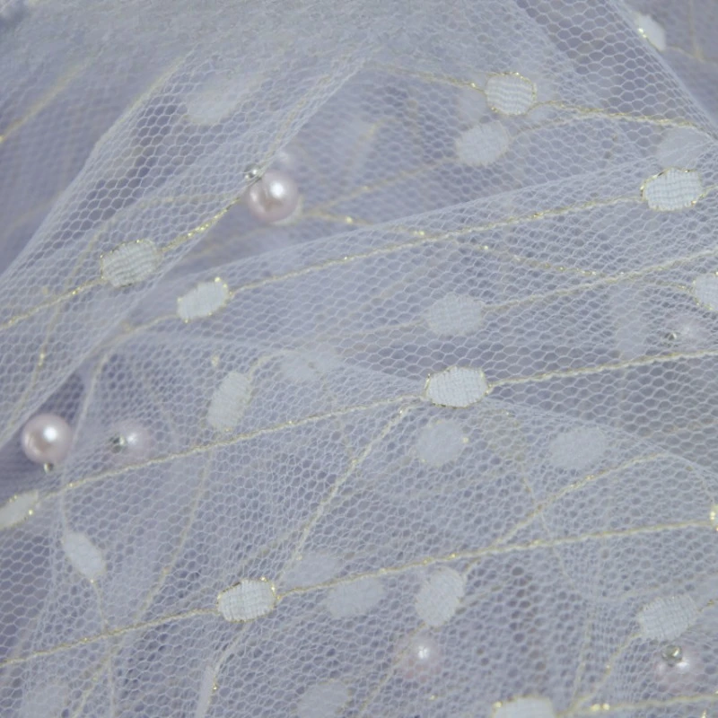 Mistlace  Beaded Pearl Tulle Fabric Golden Thread Meteror Shower Pattern Sheer Net 130cm Width for Bridal Dress Skirt ML278