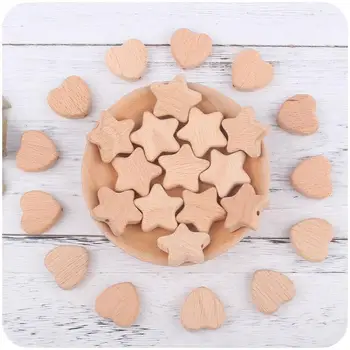 5/10 stücke Buche Holz perlen Baby Beißring Nagetier Herzen Perlen DIY Halskette Schnuller Kette Handwerk Schmuck Herstellung Zubehör