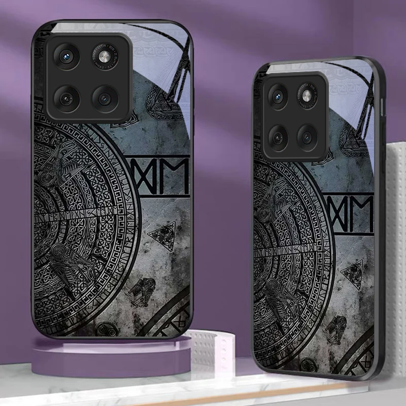 Ancient Norse Codex Black Glass Phone Case For Motorola Moto Edge 60 20 Lite 30 70 Pro 40 Neo 50 Ultra G14 G22 G35 Back Cover view 5