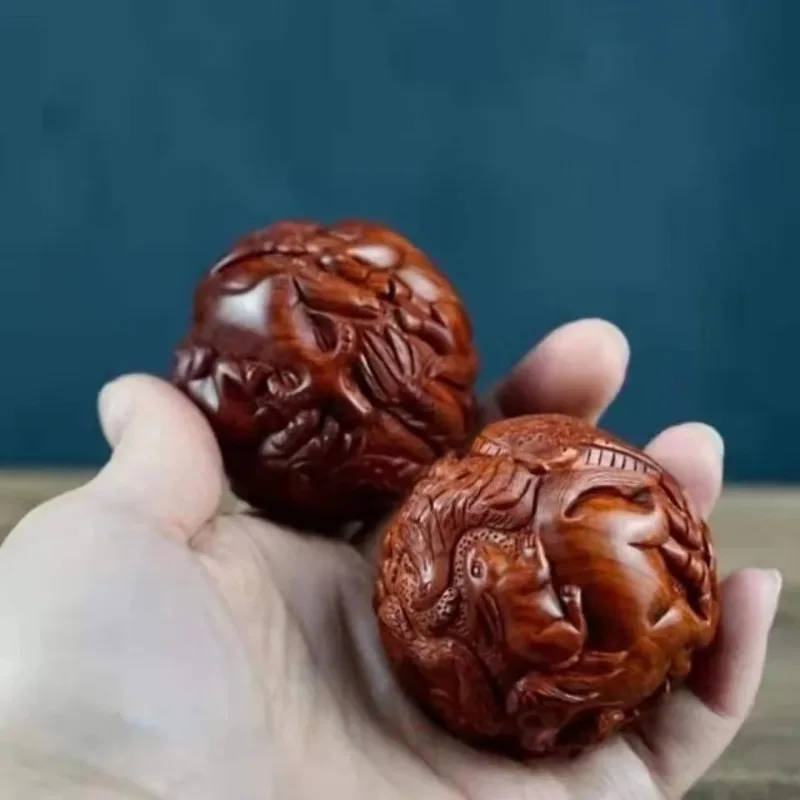 2pcs Huanghuali The Twelve Chinese Zodiac Signshealth Ball Handball Massage Ball Engraving Fitness Ball Wood Carving Decoration