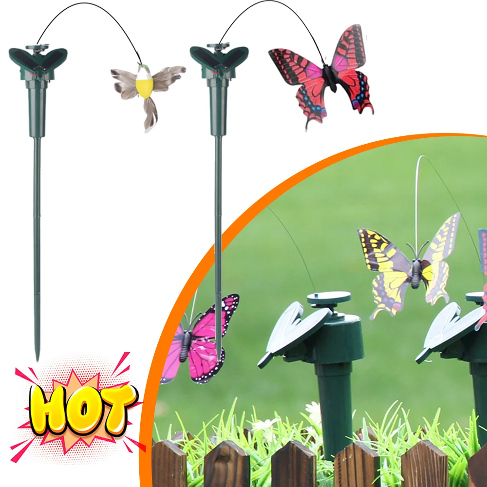 Solar Powered Dancing Fluttering Butterflies Flying Humming Bird Garden Yard Outdoor Home Decoration Farmland Garden Decoration