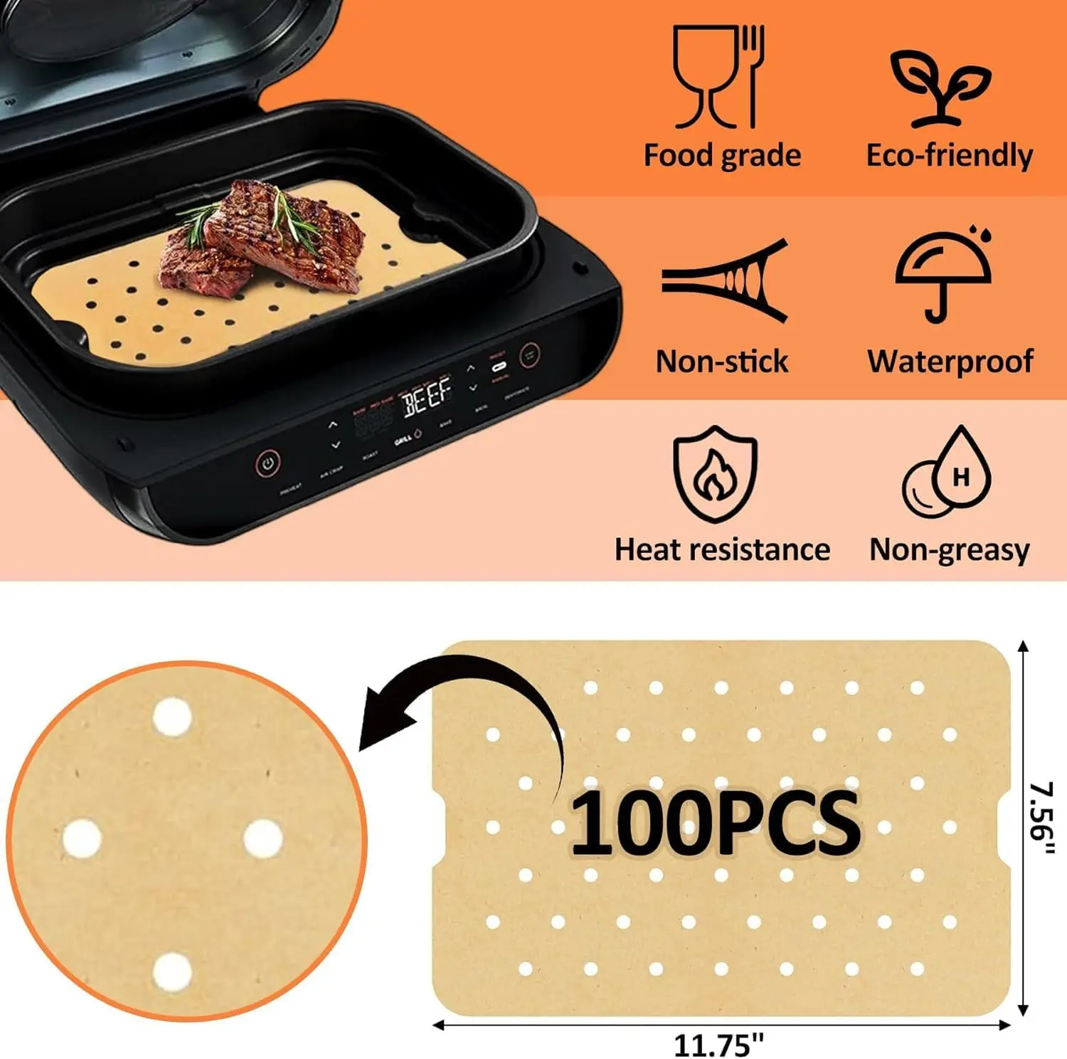 مقلاة هوائية ورق زبدة لـ FG551 نينجا فودي سمارت XL 6 في 1 شواية داخلية غير لاصقة مثقوبة أدوات خبز بطانة مقلاة هوائية