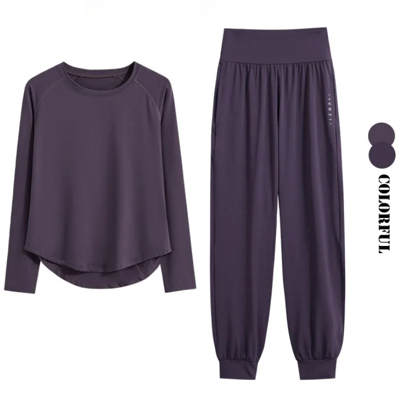 Set Yoga DRUR 2pcs untuk Wanita, Set Celana Olahraga 2 Potong, Pakaian Olahraga Wanita, Atasan Fitness Lengan Panjang, Celana Olahraga Pinggang Tinggi