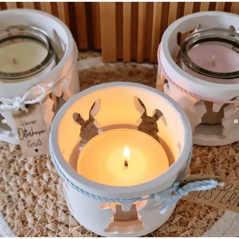 Hollow-Out Rabbit Silicone Candle Holder Mold for Crystal Drip Resin & Cement - Easter 3D Silhouette Mirror Decor Craft