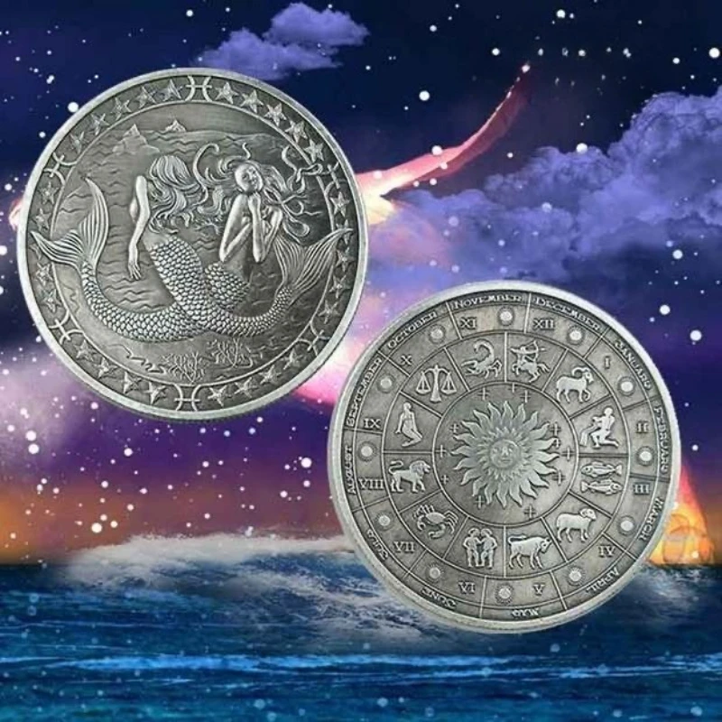 European Zodiac Commemorative Coin Tarot Card Commemorative Medal Antique Silver Wishing Constellation Commemorative Coin
