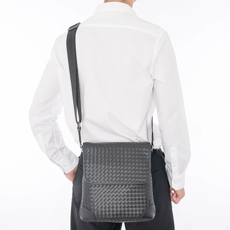 X & BV Genuine Leather Men's Shoulder Bag New Vertical Korean Sle Business Casual Flip Woven Messenger Bag Men Small Backpack