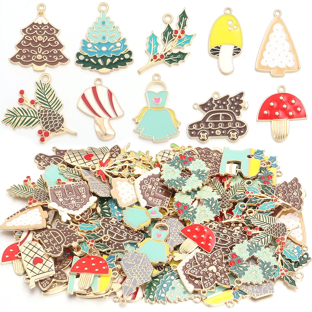 6 teile/los Legierung Emaille Tropfen Öl Anhänger Weihnachten Baum Pilz Form Charms Für DIY Weihnachten Halskette Ohrring Dekoration Zubehör