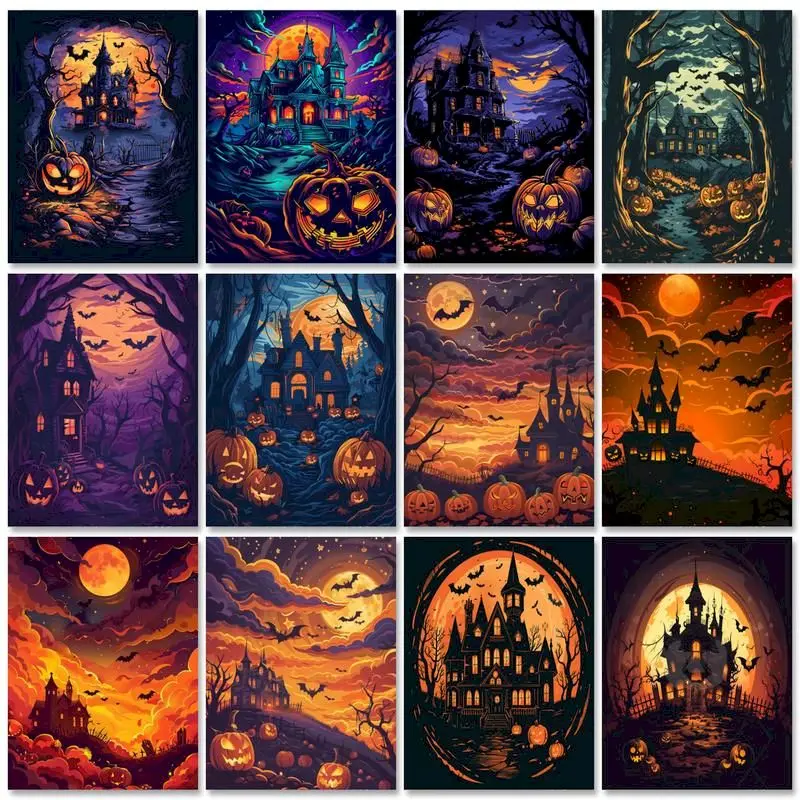 SDOYUNO Painting By Numbers Kits Pumpkins Castle Halloween Picture Paint By Numbers For Adults Paint For Painting Home Decoratio