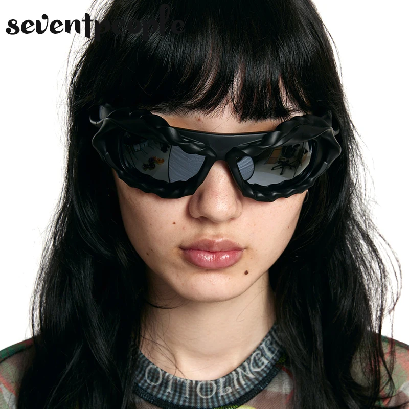 2000\'s Y2K Punk Sports Twisted Sunglasses Women Men 2023 Luxury Brand Designer Steampunk Sun Glasses For Female Vintage Sunglass