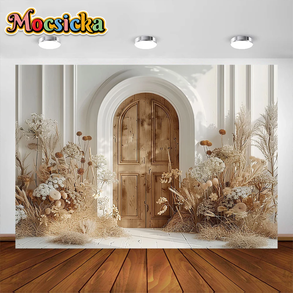 Mocsicka Boho Pampas Photography Background Grass Arch Flowers Wedding Birthday Maternity Portrait Decor Backdrop Photo Studio