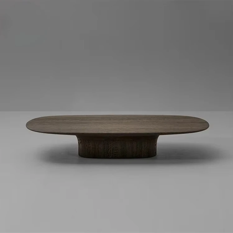 Durable Low Oval Plinth Coffee Table Movable Living Room Furniture with Rectangle/Square Pattern for Home Entry Use