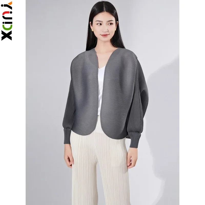 YUDX Miyake Versatile Pleated Shawl Top Women\'s High-end Batwing Sleeves Solid Color Outerwear Loose Shirt 2024 Spring New