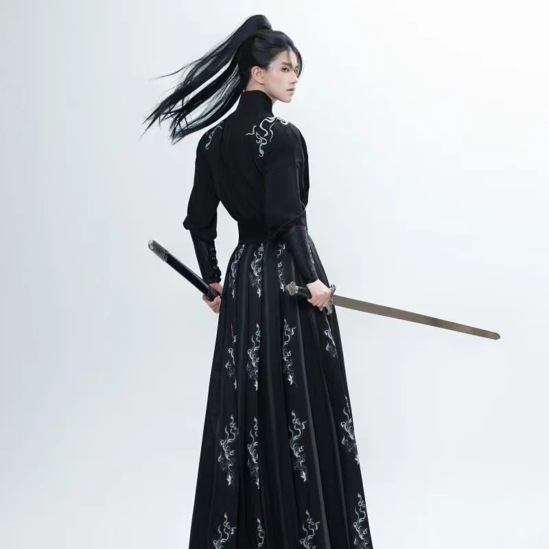 남자 검은 검객 Hanfu 중국 전통 송나라 의상 빈티지 할로윈 NightHero 코스프레 의류 이벤트 정장 COS