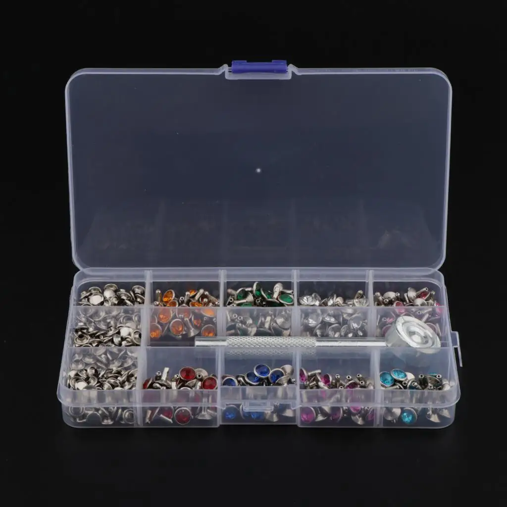 Leather Rivets Upholstered Metal Studs Rhinestone Rapid Button Kit for Clothes Bags Shoes Furniture DIY