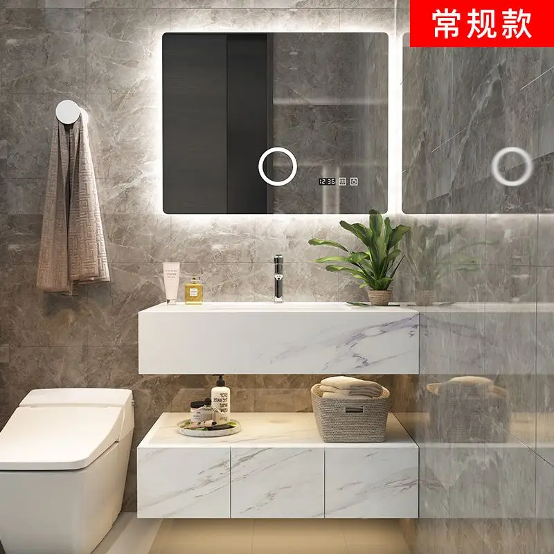 Modern simple intelligent bathroom cabinet combined with marble washstand set bathroom washbasin basin pool