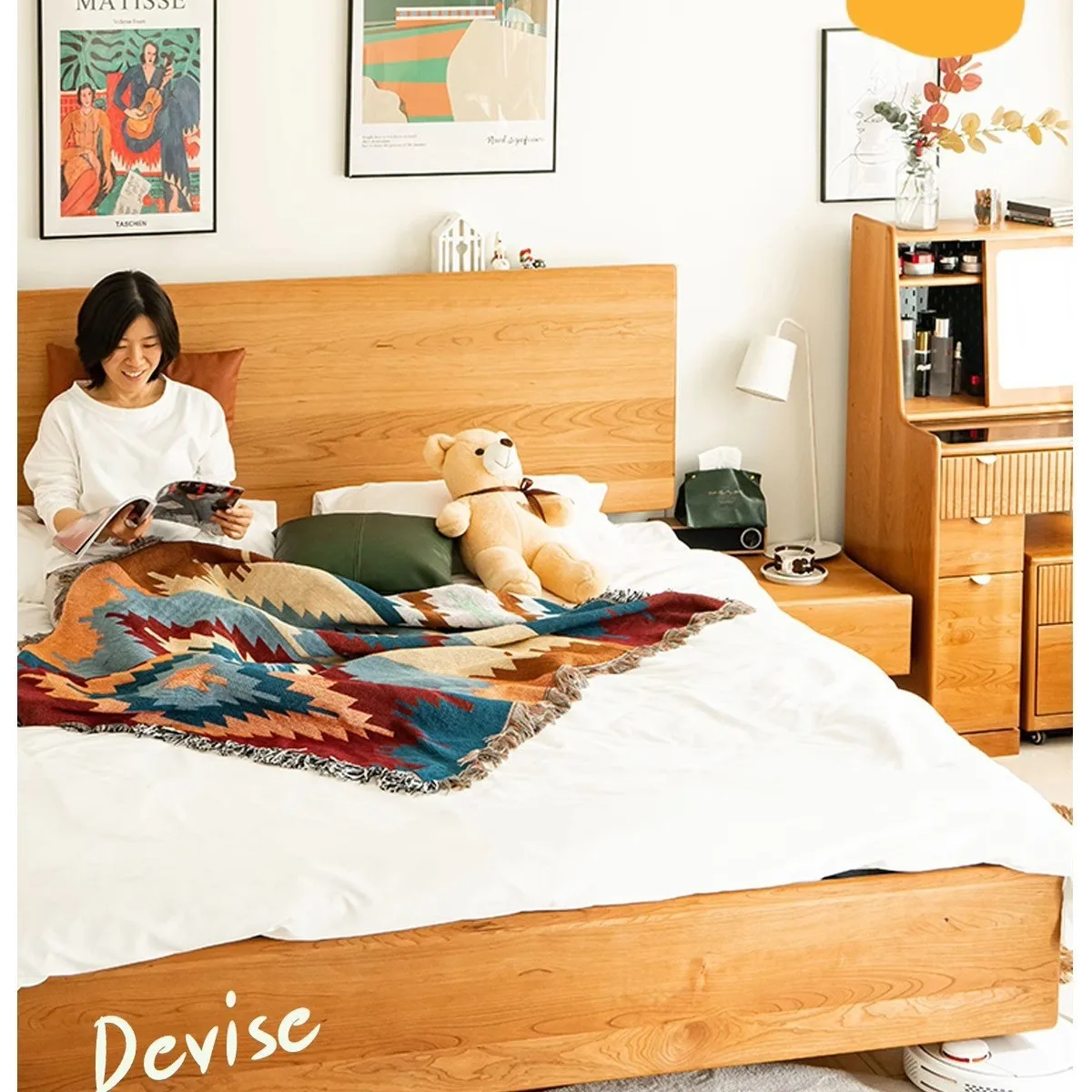 Solid wood bed furniture High box storage bed storage Modern simple cherry wood bed Solid wood bedroom