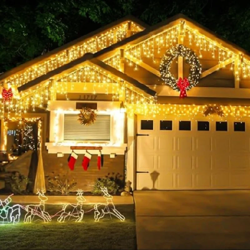 

96LED водонепроницаемый карнизный декоративный светильник, солнечная сосулька, гирлянда, уличный занавес, сосулька, светильник, патио, двор, сад, вечерние украшения