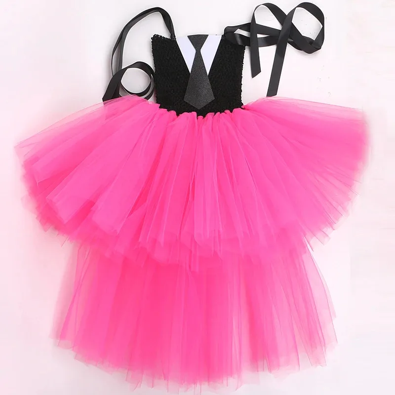 AD1 فستان سهرة أسود وردي ساخن للفتيات الصغيرات أزياء مستوحاة من الشحن للأطفال ملابس رسمية للمدرسة الثانوية المنخفضة 5@rD ~