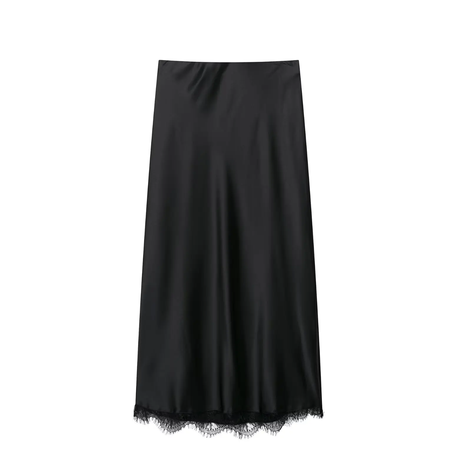 Set Rok Midi Atasan Berbahan Satin Sutra dengan Trim Renda Modis Pakaian Wanita Gaya Eropa Eksklusif Pengiriman Cepat
