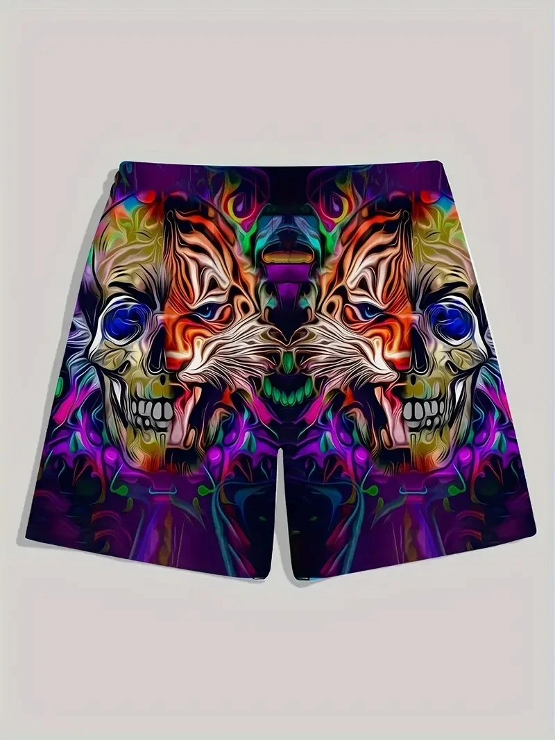 Men's Beach Pants Half Skeleton Tiger 3D Printed Men's Shorts Summer Casual Breathable Shorts Men's Clothing Bermuda Men Shorts