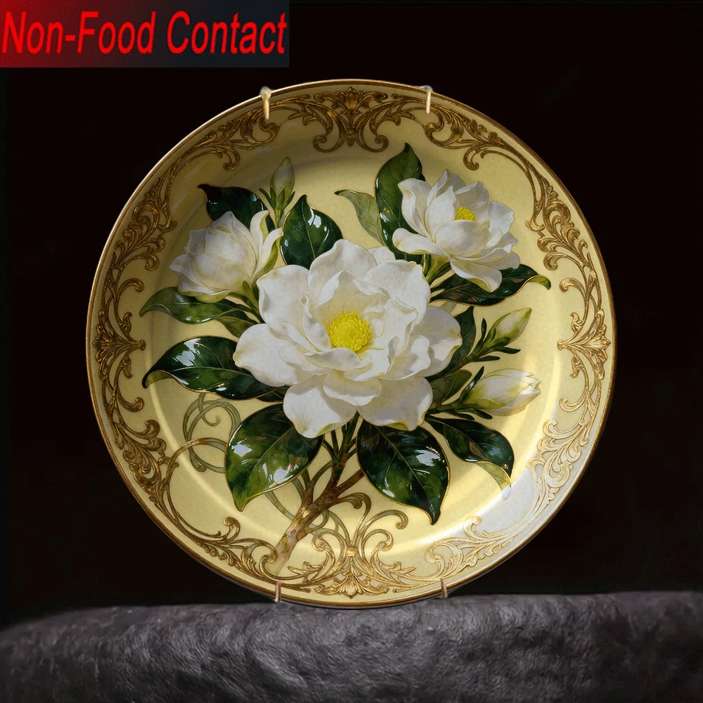 1pc Ceramic Zhongzi Flower Decorative Plate - Round Chinese Vase Art Sculpture for Home Decor, Non-Food Contact Table Ornament