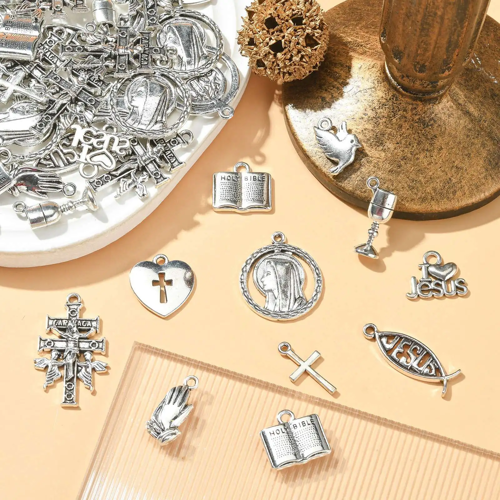 PandaHall 100 Stück 10 Stile Tibetische Christliche Religiöse Anhänger Gebetskreuz Herzanhänger für DIY Schmuckherstellung Zubehör – Detail 5
