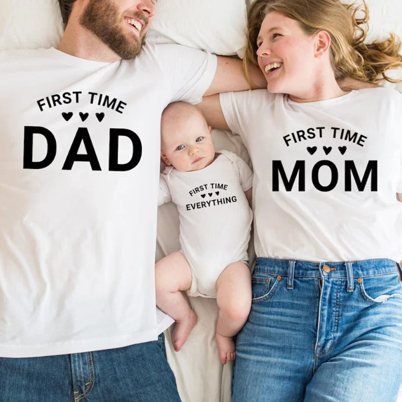 First Time Mom and Dad T-Shirts First Baby Family Matching Shirts New Parents Tee Baby Girl Newborn Clothes m