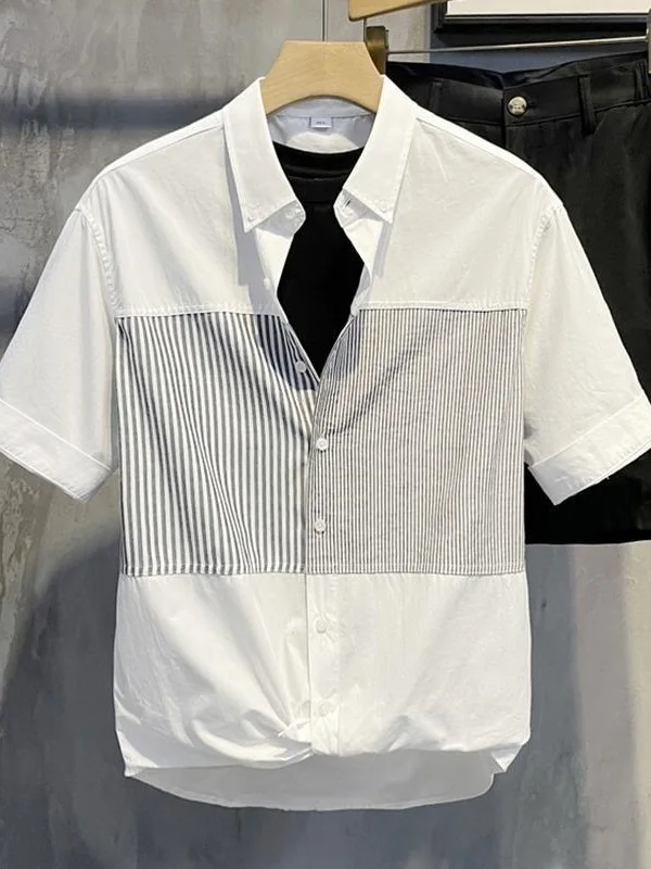 Men's Short Sleeve Shirt Loose Fit Casual Summer Fashion Five-Quarter Length Breathable Comfortable Ice Silk Youth Trend