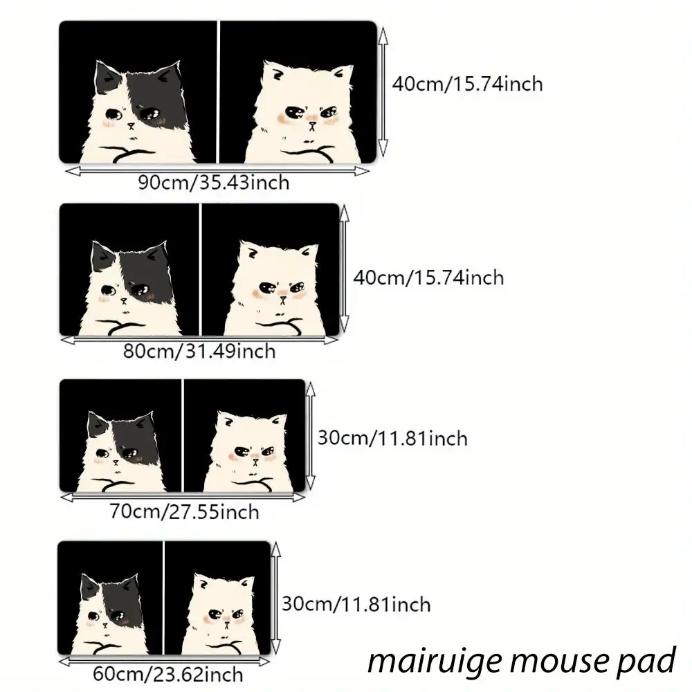 Cartoon Cat Black Mouse Pad Large Computer Office Game Table Mat XXL Rubber Anti-slip Stitched Edge Keyboard Mats Long Desk Pads