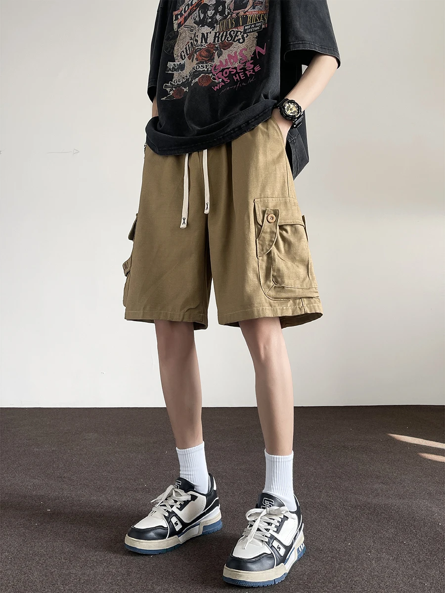 

Loose Straight Leg Workwear orts Men's Summer Trendy Brand Five-Quarter American Retro Semi-Elastic Casual Mid-Length orts