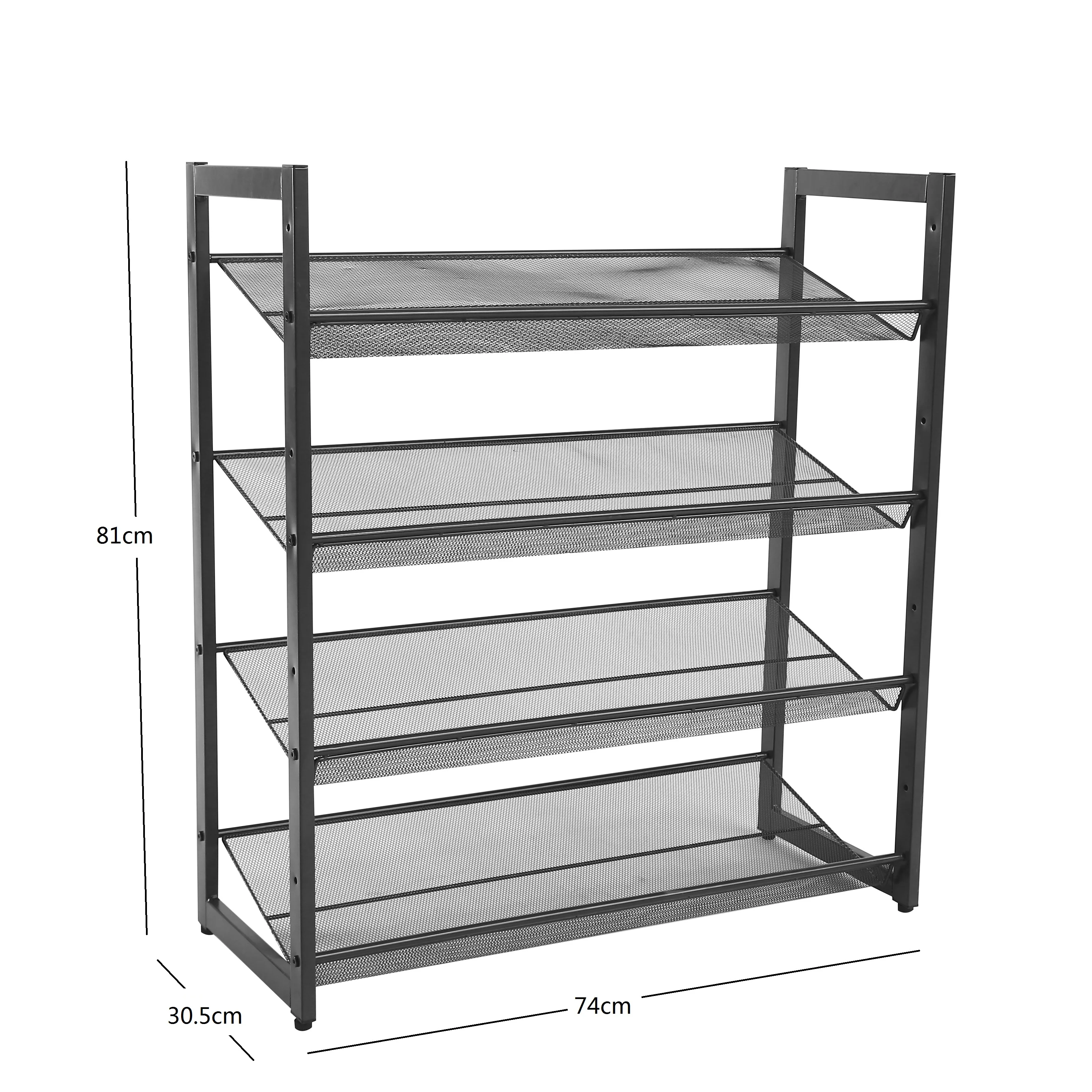 #￥Hot Sale  Retail Lving Room 4- TIER Black Metal Frame Tube Shoe Rack Storage Organizer Shoe Cabinet Furniture