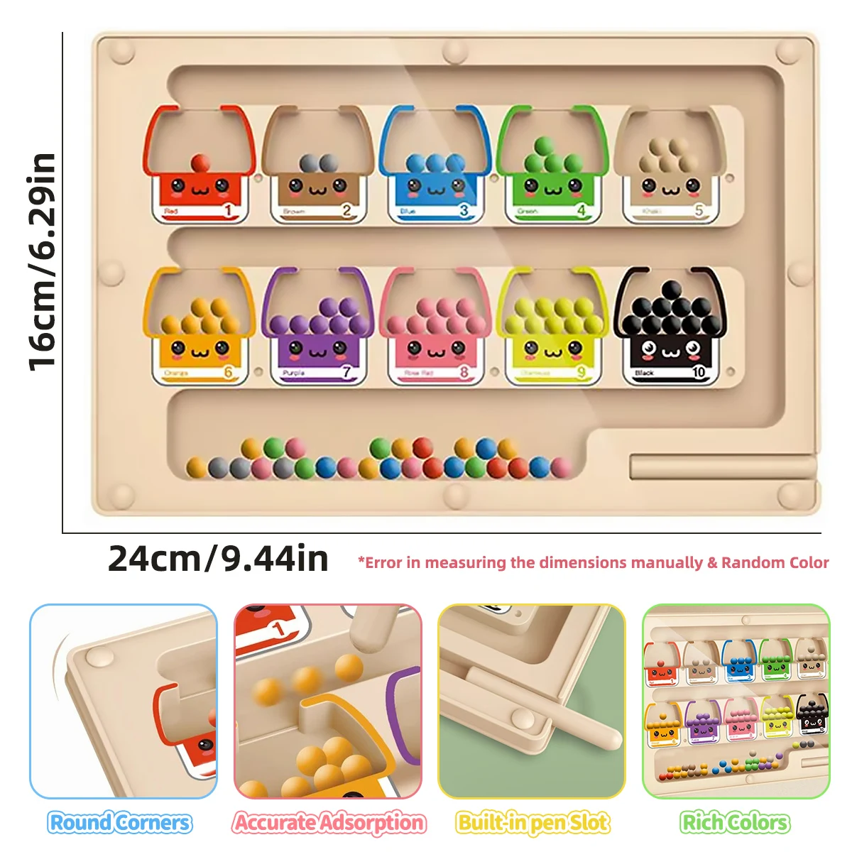ألعاب مونتيسوري 2 في 1 متاهة خشبية مغناطيسية بأرقام ألوان مغناطيسية مع لوحة رسم للأطفال تعلم العد في مرحلة ما قبل المدرسة