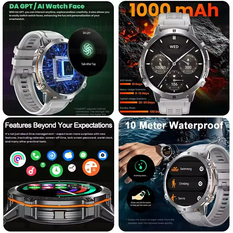 

2025 NEW Men Outdoor Military GPS Smart Watch 1.73 AMOLED HD Screen Compass 1000MAH BT Call 5ATM Waterproof Smartwatch