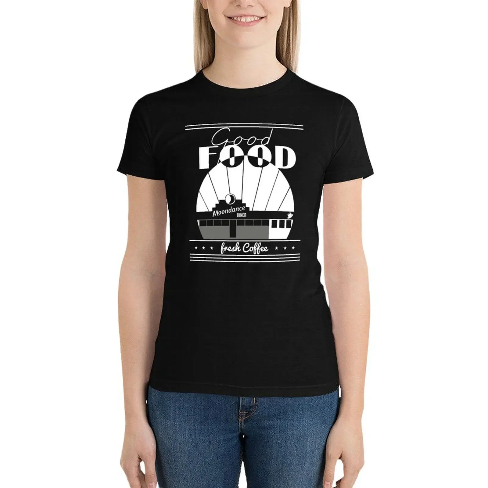 TICK BOOM GOOD FOOD MOONDANCE DINER FRESH COFFEE GIFT T-Shirt summer clothes oversized cute tops womans clothing