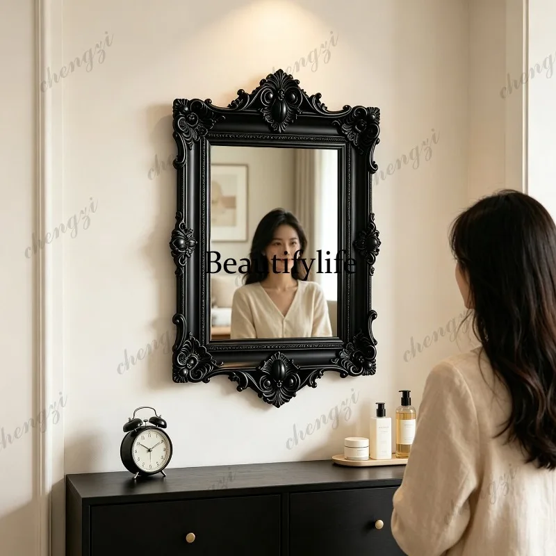 French retro makeup mirror wall-mounted vanity mirror living room fireplace decorative entrance mirror