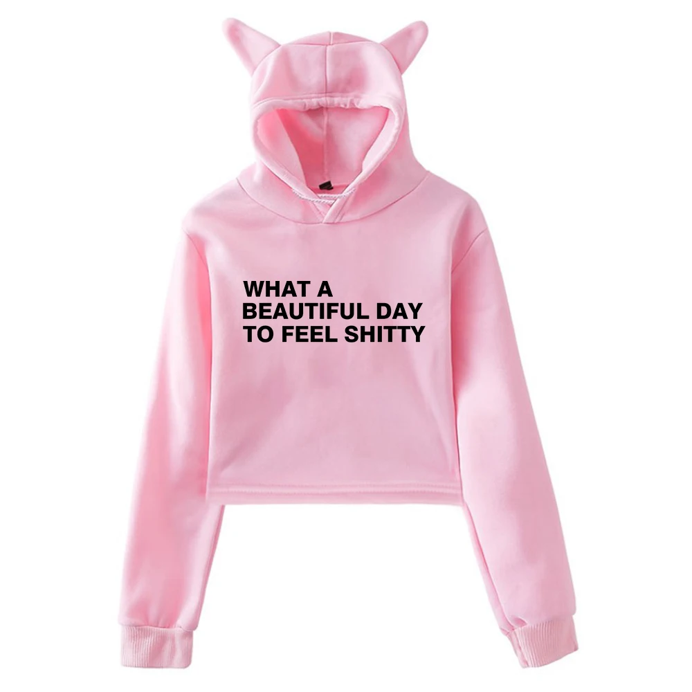 GF لورين سبنسر سميث يا ألبوم يوم جميل هوديي آذان القط قمصان سويت شيرت بقلنسوة كم طويل المحاصيل ملابس نسائية